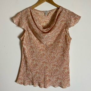 Pink 100% SILK Paisley Delicate Blouse Flutter Sleeve- S/M